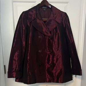 Ellen Tracy Women's Burgundy Satin Pea Coat